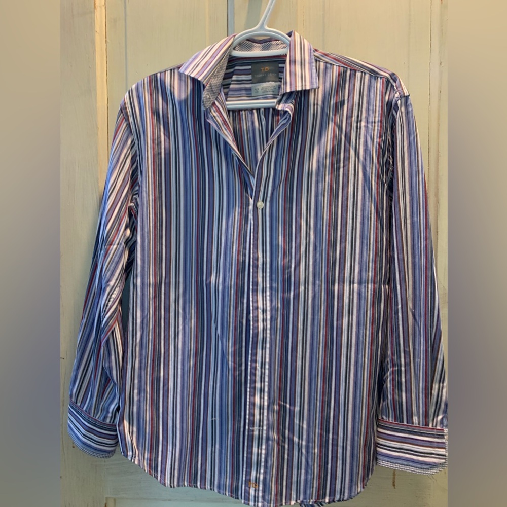 Blue, White & Red Striped Button Up Long-Sleeve